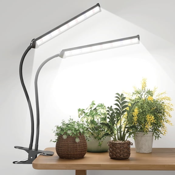 LED Grow Light,6000K Full Spectrum Clip Plant Growing Lamp with White Red LEDs for Indoor Plants,5-Level Dimmable,Auto On Off Timing 4 8 12Hrs