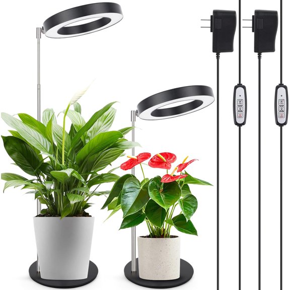 LED Grow Light for Indoor Plants, Full Spectrum Desk Plant Lamp with Auto Timer 4H/8H/12H, 4 Dimmable Brightness Levels, Adjustable Height 9.8 to 30.6 Inches, 2-Pack Black
