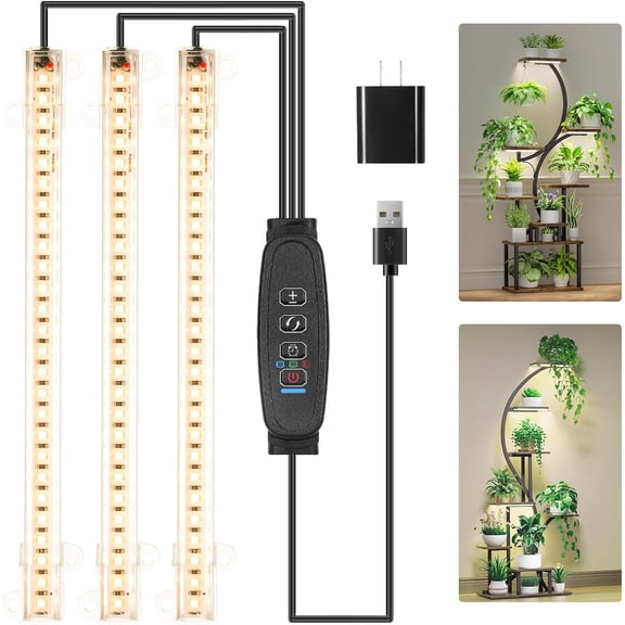 LED Grow Light Strip Full Spectrum 3000K 78 LEDs with 3/9/12H Timer 10 Dimmable Levels 8.6 Inch 3 Head