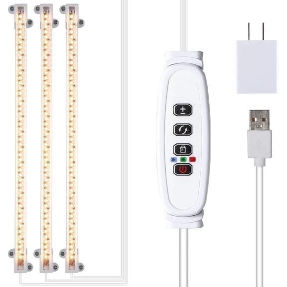 LED Grow Light Strips, Full Spectrum Plant Growing Lights for Indoor Plants 3000K, 144 LEDs Plant Lamp with 3/9/12H Timer, 10 Dimmable Levels, 3 Head 13 Inches