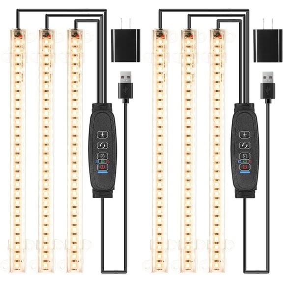 LED Grow Light Strips, Grow Lights for Indoor Plants Full Spectrum 3500K, Plant Light Bar with 3/9/12H Timer, 10 Dimmable Levels for Seedling Succulent,Best Match for Plant Shelf(3 Head2 Pack)
