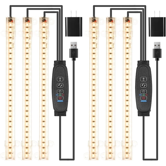 Hywyimlait LED Grow Light Strips, Full Spectrum 3500K, 3/9/12H Timer, 10 Dimmable Levels, 3 Head × 2 Pack for Indoor Plants, Seedlings & Succulents, Plant Shelf Compatible