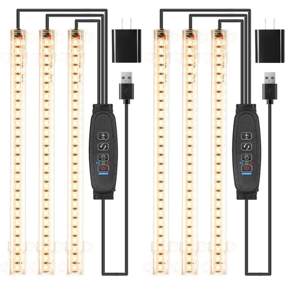 LED Grow Light Strips, Grow Lights for Indoor Plants Full Spectrum 3000K, Plant Light Bar with 3/9/12H Timer, 10 Dimmable Levels for Seedling Succulent,Best Match for Plant Shelf(3 Head2 Pack)