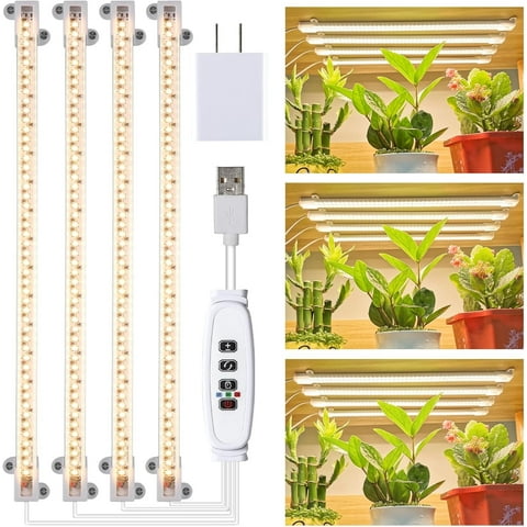 LED Grow Light Strips for Indoor Plants, Full Spectrum 3000K Plant Growing Lamp with 3 Switch Modes, Plant Light with 3/9/12H Auto Timer & 10 Dimmable Levels for Seedling Succulent, Hydroponic