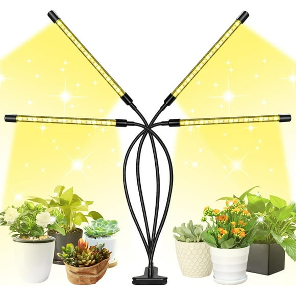 LED Grow Lights, 4 Heads Full Spectrum Plants Lights with Clamp for Indoor Plants & Seed Starting, 10-Level Dimmable, Auto On Off, Timing 4 9 12Hrs