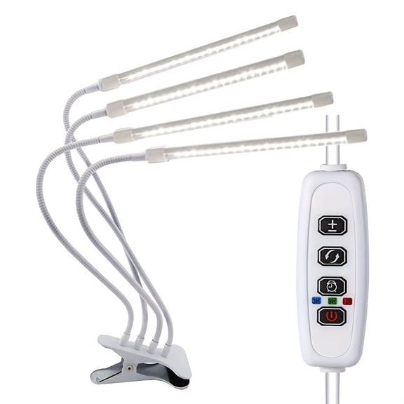 LED Grow Lights for Indoor Plants, Grow Light Full Spectrum Auto ON/Off with 3/9/12H Timer, 4 Heads Clip On Plant Grow Light with 9 Dimmable Brightness