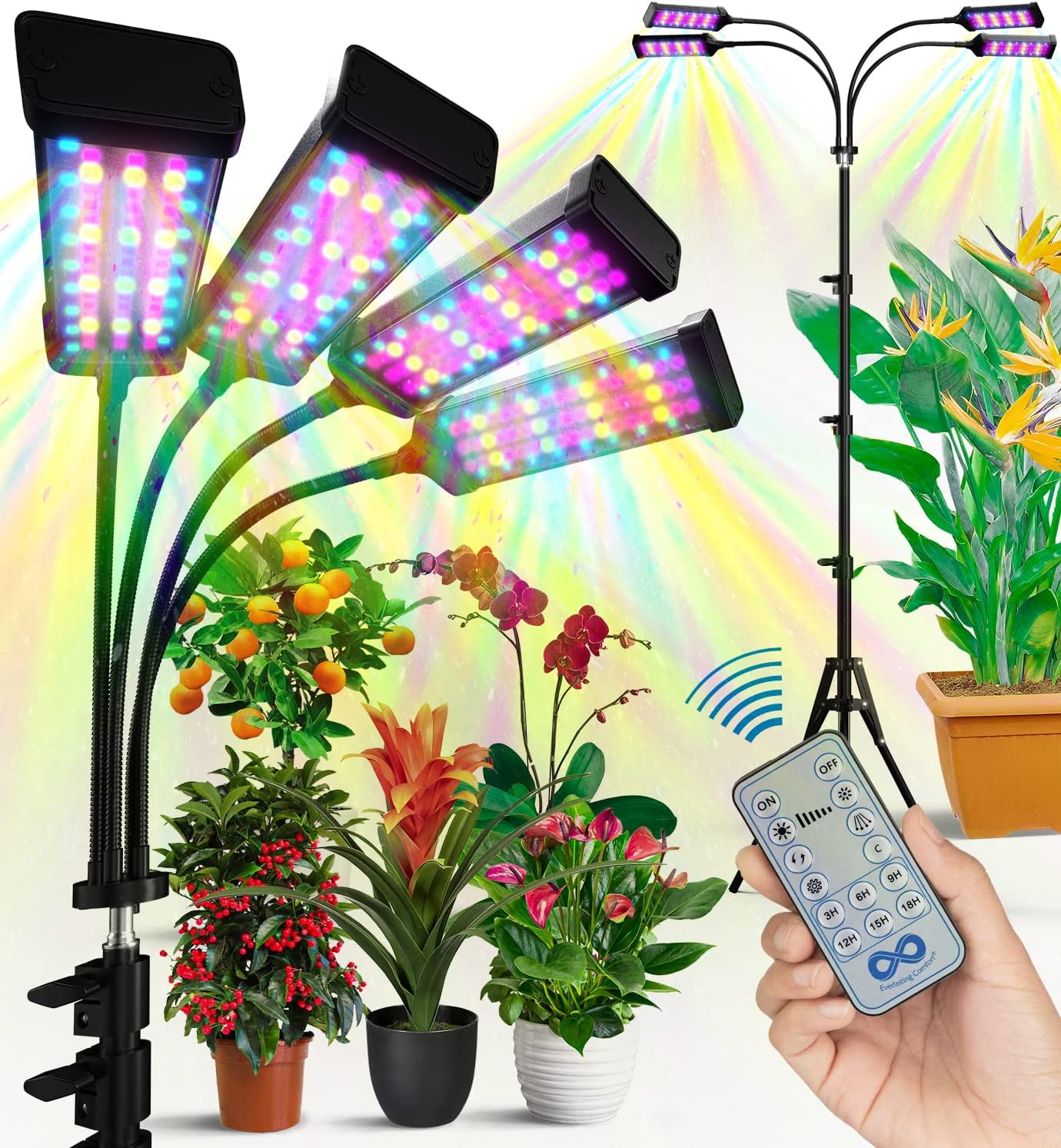 LED Grow Lights for Indoor, Electronic Plant Lights, Remote Control, Auto On/Off Function, Full Spectrum, Adjustable 62"
