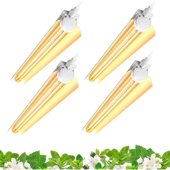 LED Grow Lights for Indoor Plants, T8 2FT 96W(4 x 24W, 600W Equivalent), Full Spectrum, V-Shape with Reflector Combo, Grow Light Fixture, 4-Pack