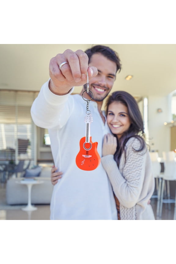 LED Guitar Keychain w/ Sound & Light - Button Activated, Battery Included (Ages 3+) Orange