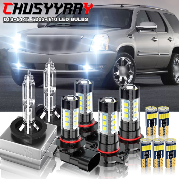 LED/HID For 2007-14 Cadillac Escalade Headlight Fog Driving DRL Light Bulbs Kit