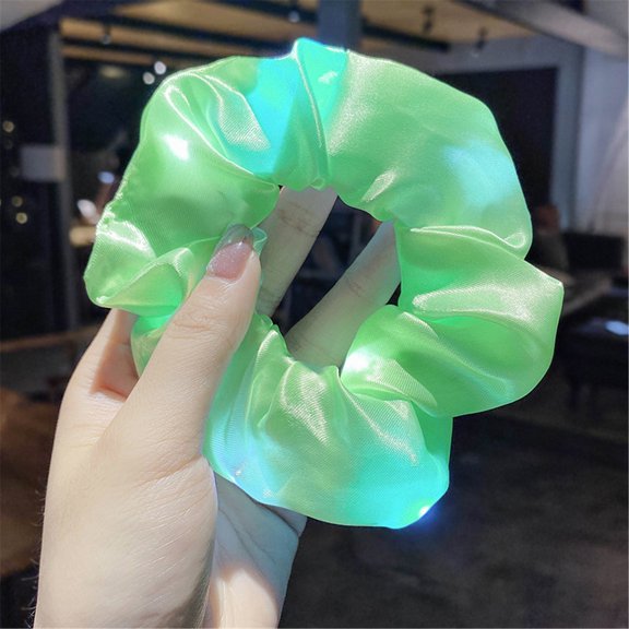 LED Hair Scrunchie with 3 Light Modes, Fluorescent Glow in Dark, Halloween Party Hair Accessory for Women, Green