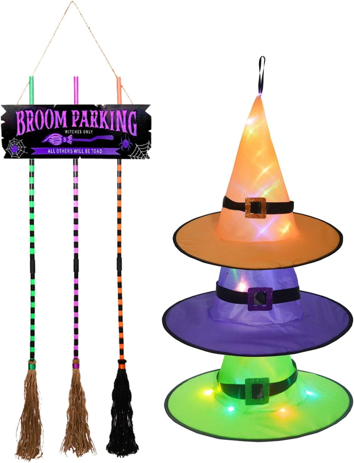 LED Halloween Broom Parking Sign with 3 Witches Brooms and 3 LED ...