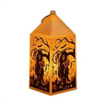 LED Halloween Lantern Centerpiece - Spooky Light-Up Decor with Skeletons, Bats & Pumpkins - Battery Operated Table Decor for Halloween Party Supplies