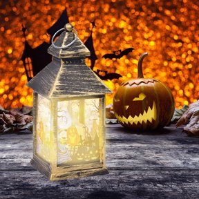LED Halloween Lantern Decorations With Handle And Hanging Ring Plastic Multicolor 1 Pack