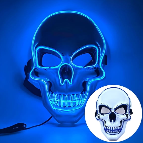 LED Halloween Skull Mask Light Up Scary Skeleton Face Mask for Adults Teens Cosplay Party Supplies