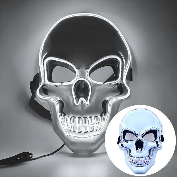 LED Halloween Skull Mask Light Up Scary Skeleton Face Mask for Adults Teens Cosplay Party Supplies