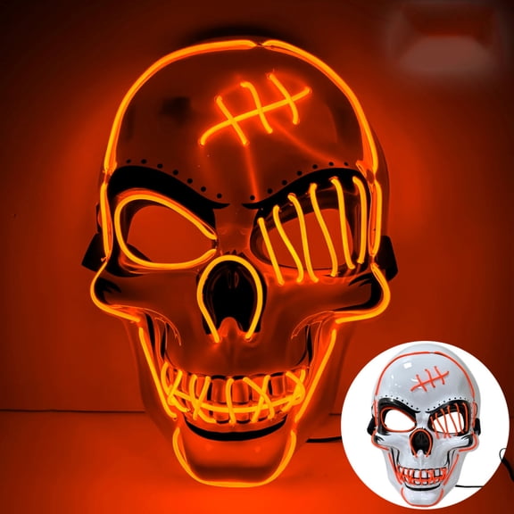 LED Halloween Skull Mask Light Up Stitched Skeleton Face Mask for Adults Teens Cosplay