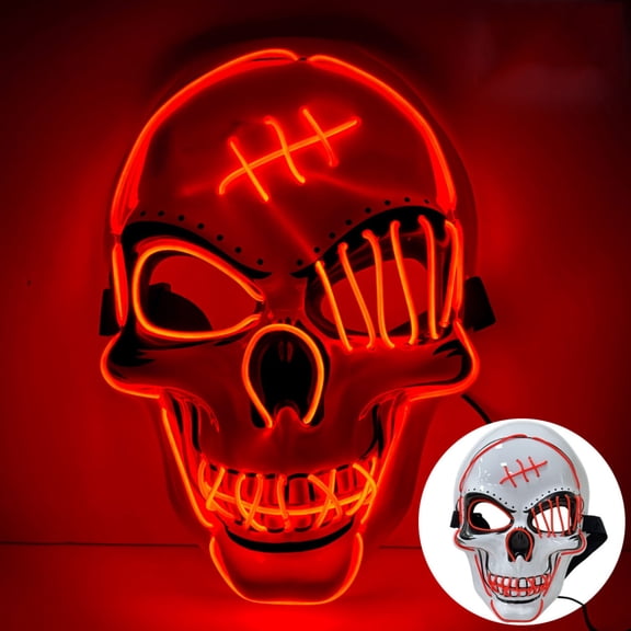 LED Halloween Skull Mask Light Up Stitched Skeleton Face Mask for Adults Teens Cosplay