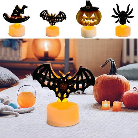 LED Halloween Spooky Candles, Halloween Flameless Candles Bats Battery Operated Tealights Set Halloween Candles Decor For Home Party Gift, Halloween Candles Decorations