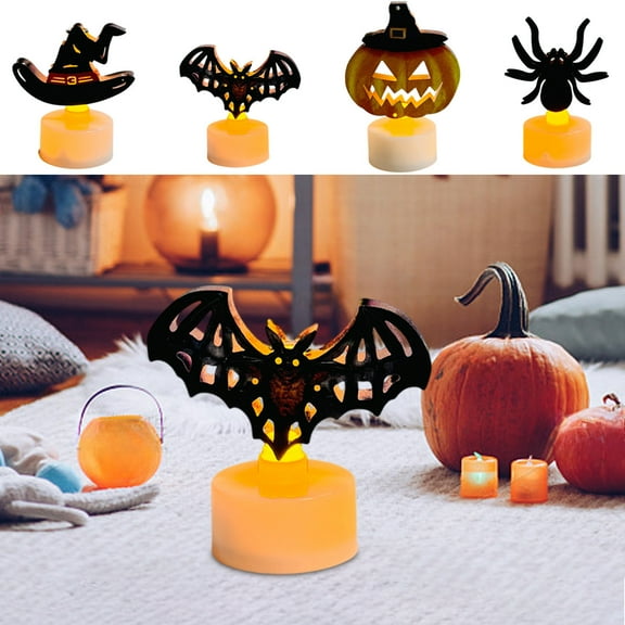 LED Halloween Spooky Candles, Halloween Flameless Candles Bats Battery Operated Tealights Set Halloween Candles Decor For Home Party Gift, Halloween Candles Decorations