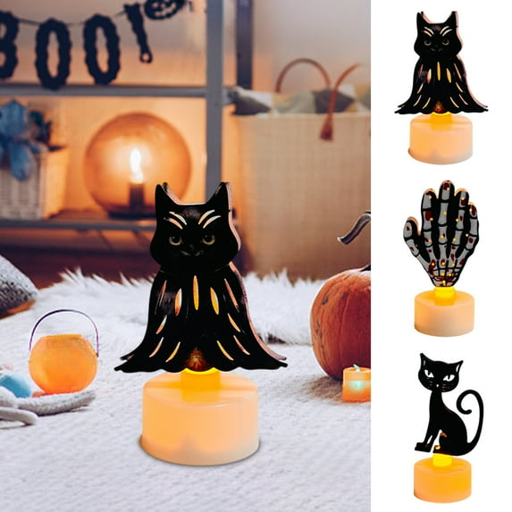 LED Halloween Spooky Candles, Halloween Flameless Candles Bats Battery Operated Tealights Set Halloween Candles Decor For Home Party Gift, Halloween Candles Decorations