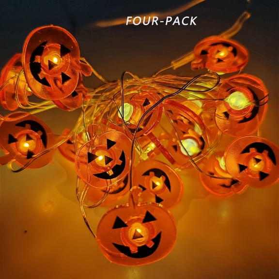 LED Halloween String Lights Battery Operated 4 Pack, 6.5ft 20 LED Pumpkin shape Lights Silver thread Lights for Halloween Party Centerpiece Table Decorations DIY