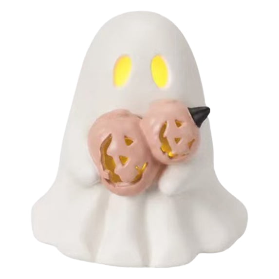 LED Halloween Tabletop Ornament Set | Oimcto Light-Up Pumpkin Figurines with Warm Glow for Mantel, Shelf & Tray Display - Ghost Gourd