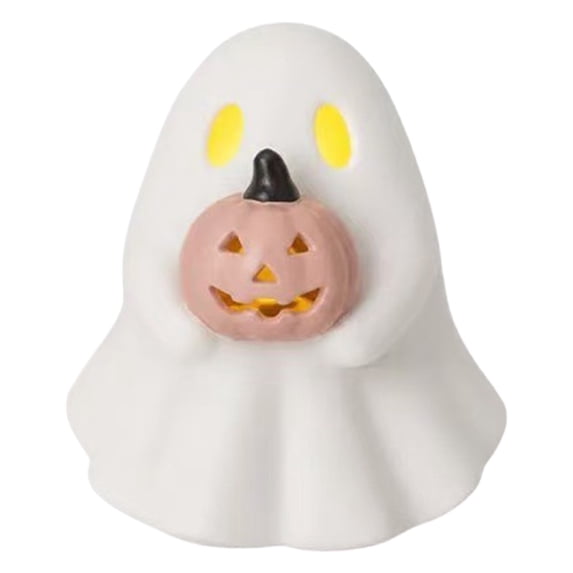 LED Halloween Tabletop Ornament Set | Oimcto Light-Up Pumpkin Figurines with Warm Glow for Mantel, Shelf & Tray Display - Ghost Pumpkin