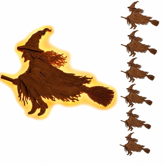 LED Halloween Witch Wall Decorations, Rustic Wooden Witch Lighted Decor 7pcs For Home Party