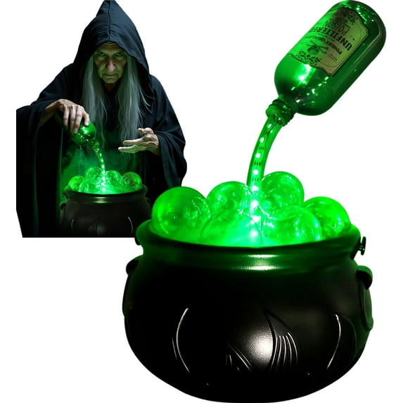 LED Halloween Witches Cauldron Light with Magic Floating Potion Bottles Indoor Color Changing Water Flow Effect Spooky Decoration for Home Table、Room、Party