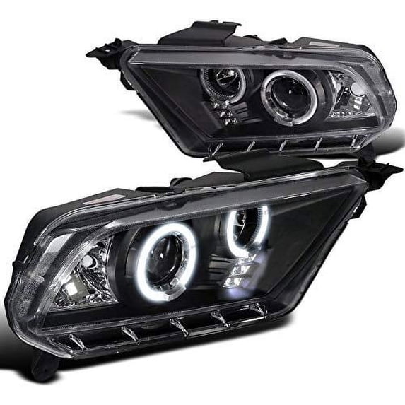 LED Halo Projector Headlight In Matte Black Housing Clear Lens Made For And Compatible With 2010 - 2014 Ford Mustang 10 11 12 13 14