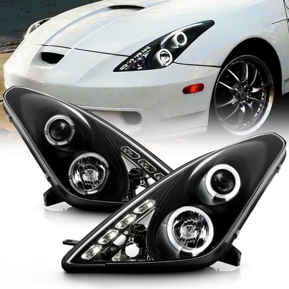 For Black 2000-2005 Toyota Celica LED Halo Projector Headlights Lamps Left+Right