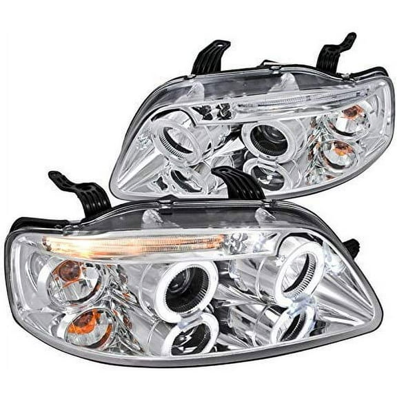 LED Halo Replacement Projector Headlight Head Lamp In Chrome Housing Clear Lens Made For And Compatible With 2004 - 2006 Chevrolet Chevy Aveo Sedan 04 - 08 Aveo5 Hatchback
