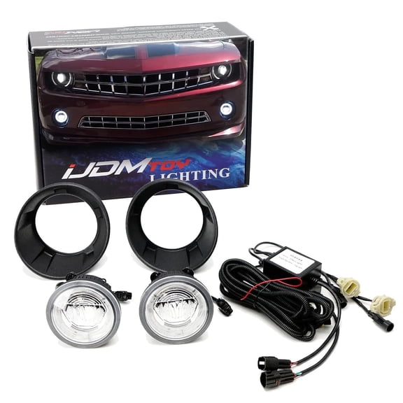 LED Halo Ring Daytime Running Light Foglamps Kit For 10-13 Chevrolet Camaro, Includes (2) LED DRL/Fog Lights, (2) Garnish Bezels & Wiring Harness