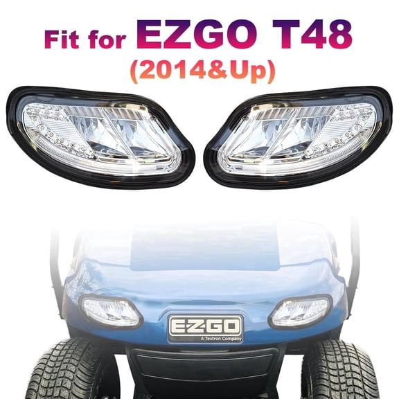 Partiue LED Headlights for EZGO Freedom T48 Golf Cart (2014-Up), 12V Front Headlight Assembly, Plug & Play Replacement for Gas & Electric Models, T48 Only