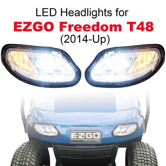 Partiue LED Headlights for EZGO Freedom T48 Golf Cart (2014-Up), 12V Front Headlight Assembly, Plug & Play Replacement for Gas & Electric Models, T48 Only