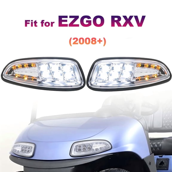 LED Headlight Kit for Golf Cart EZGO RXV (2008+) 12V Front Lights Replacement with 3-Pin Plug for Gas & Electric Models (RXV Only)