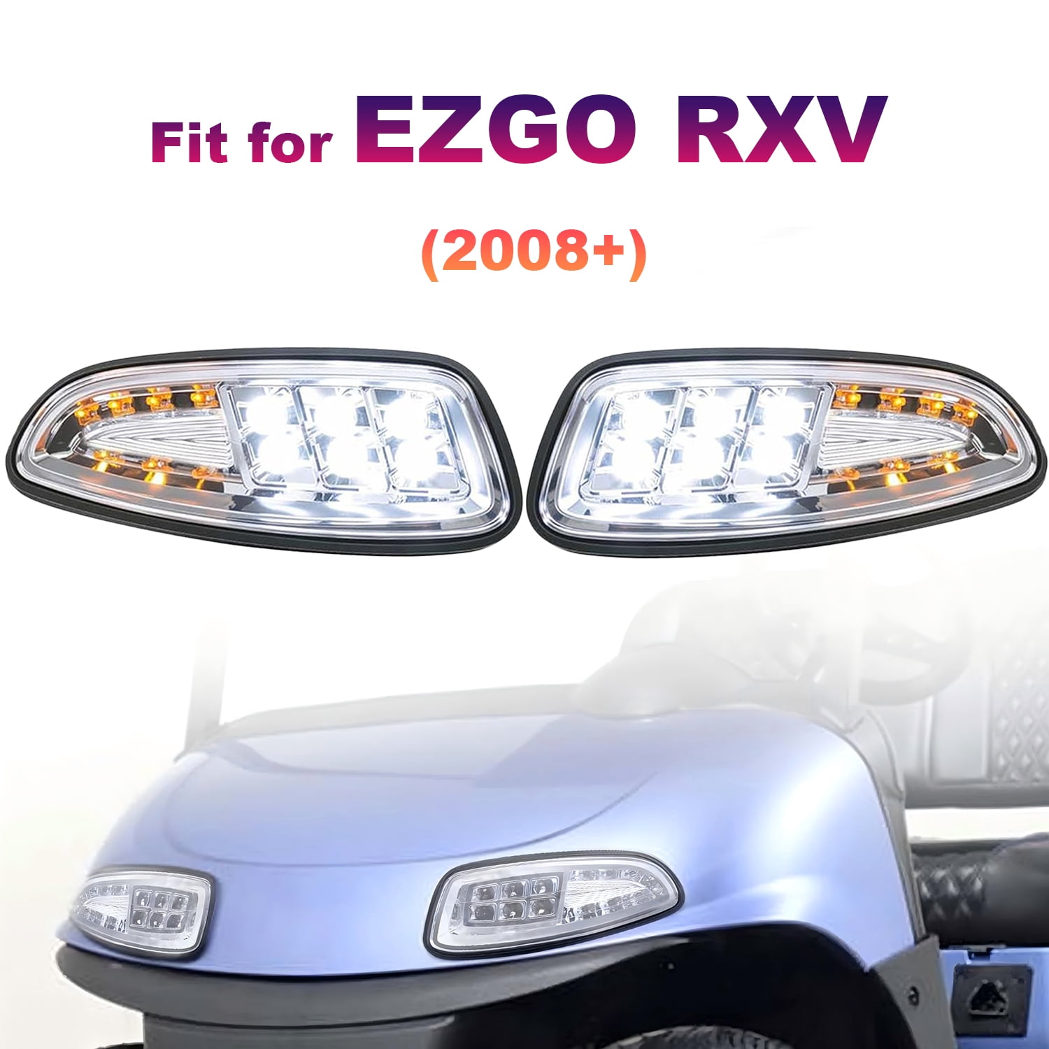 LED Headlight Kit for Golf Cart EZGO RXV (2008+) 12V Front Lights Replacement with 3-Pin Plug for Gas & Electric Models (RXV Only)