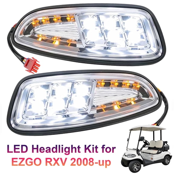 LED Headlight Kit for EZGO RXV Golf Cart 2008-Up, 12V Street Legal Front Light Assembly Replacement for Gas & Electric Models