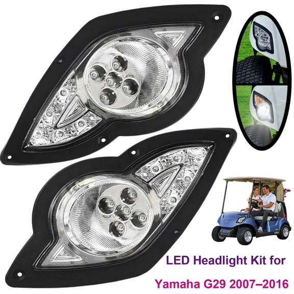 LED Head Light Kit For Yamaha G29(2007-2016) Gas or Electric Golf Cart Models Passenger Driver Side Replace 12V Front Headlight Kit Assembly for Yamaha (Left & Right Replacement)