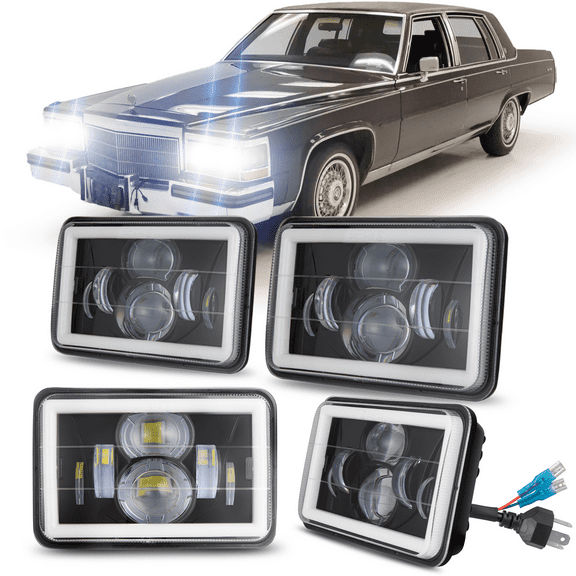 LED Headlamp Assembly for 1975-1986 Cdillac Fleetwood DeVille Headlight High Low Beam Replacement Kit H4651 H4656 Combo
