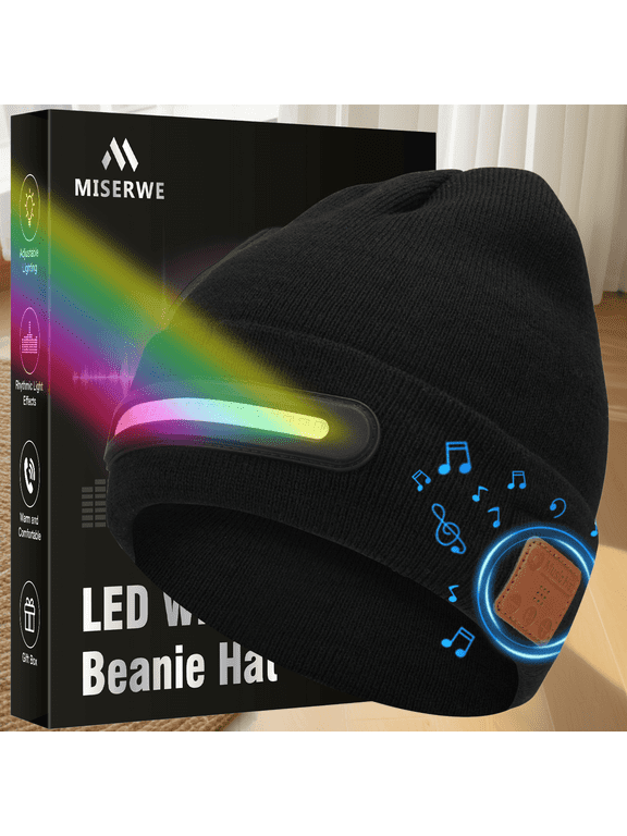 LED Headlamp Beanie Hat, USB Rechargeable With Wireless Bluetooth Headphones, Stocking Stuffers For Adults, Cool Gadgets, Gifts For Men Women