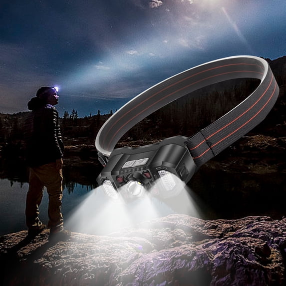 LED Headlamp Flashlight | 1100 Lumen Intelligent Sensor COB Red Light | USB Rechargeable 1200mAh Battery | Outdoor Night Fishing, Camping, Running | Adjustable Strap | 4 Modes | 1 Pack