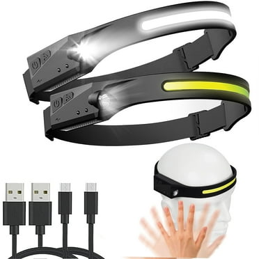 LED Headlamp Flashlight, 2 Pack USB Rechargeable Wide Beam Headlight, Motion Sensor Head Lamp, Adjustable Headband Waterproof Head Torch for Running, Camping, Hiking