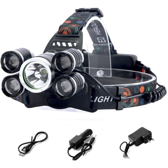 LED Headlamp Flashlight, 4 Modes Adjustable Zoomable Focusing Headlight, Ultra Bright 5 Head Light with Rechargeable Batteries, IPX-5 Waterproof for Night Camping Fishing