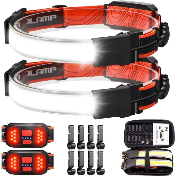 LED Headlamp Flashlight with Case Box 1000lumens 230° Broadbeam Headlight, USB Rechargeable Head Lamp with Red Taillight, Lightweight Waterproof Headlamps for Camping Running Hiking,Hard Hat Headlamp