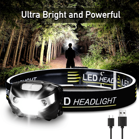 LED Headlamp Motion Sensor Waterproof USB Rechargeable Head Lamp Light 5 Modes Headlight