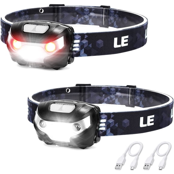LED Headlamp Rechargeable 2 Packs - Super Bright Head Lamp with 5 Modes for Camping & Hiking Gear Essentials, IPX4 Waterproof Headlight Flashlight with Red Light, USB Cable Included
