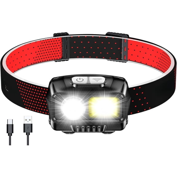 LED Headlamp Rechargeable,2000L High Lumen Super Bright Dimmable Headlight Flashlight with Motion Sensor- 8 Modes,Spotlight&Floodlight,IPX5 for Camping,Hiking,Running,Fishing