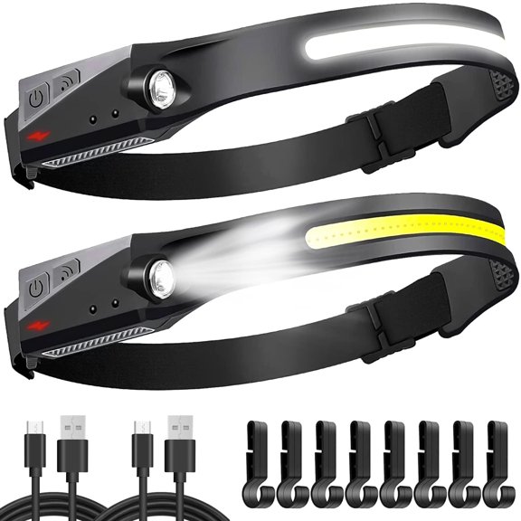 LED Headlamp Rechargeable 2PCS, Extremely Bright Rechargeable Headlamp, 230 Wide Beam Head Lamp with Motion Sensor, Lightweight Waterproof Headlamp Flashlight for Hiking Running Camping Gear